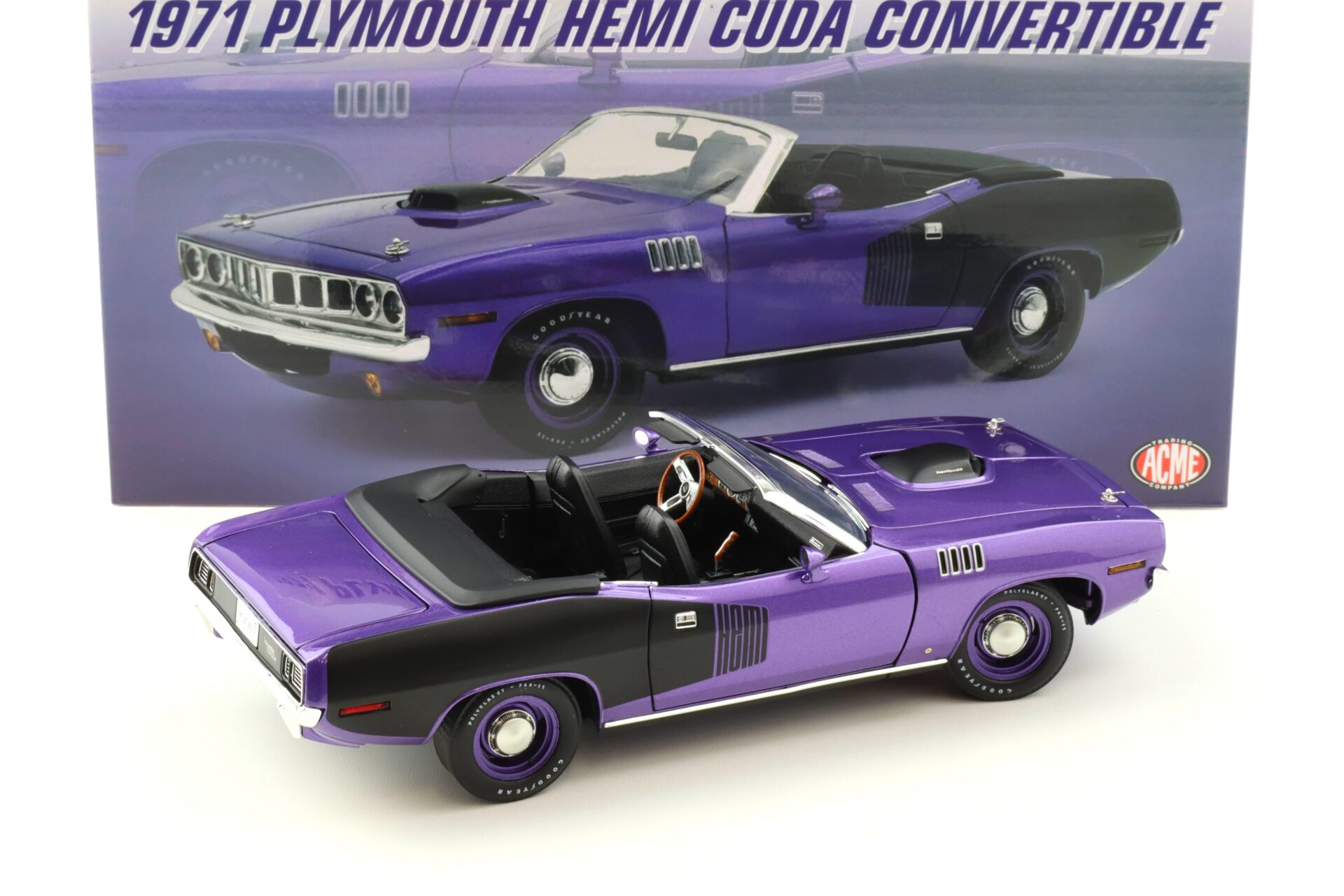 1:18 ACME 1971 Plymouth Hemi Cuda Convertible Plum Crazy/ black