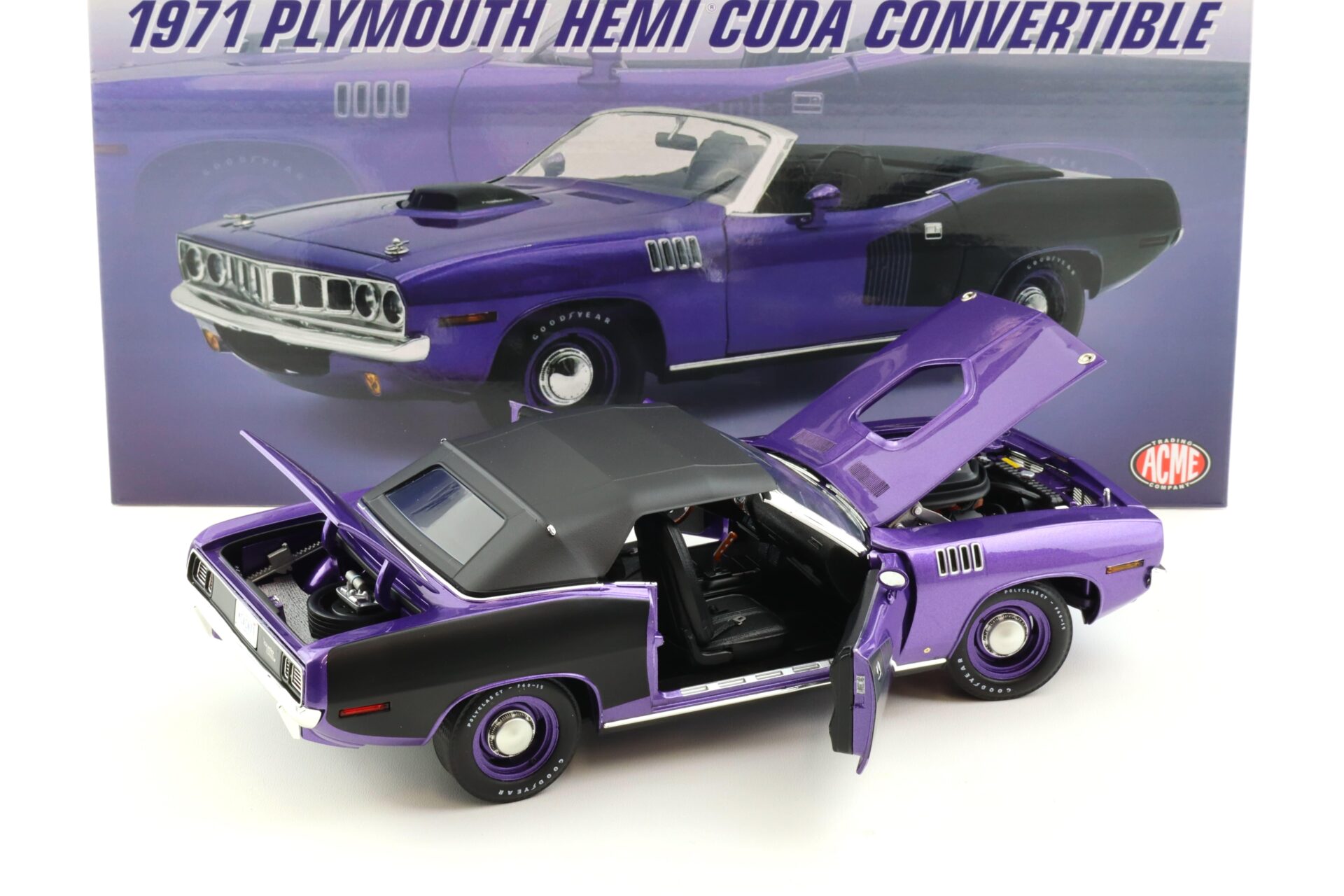 1:18 ACME 1971 Plymouth Hemi Cuda Convertible Plum Crazy/ black