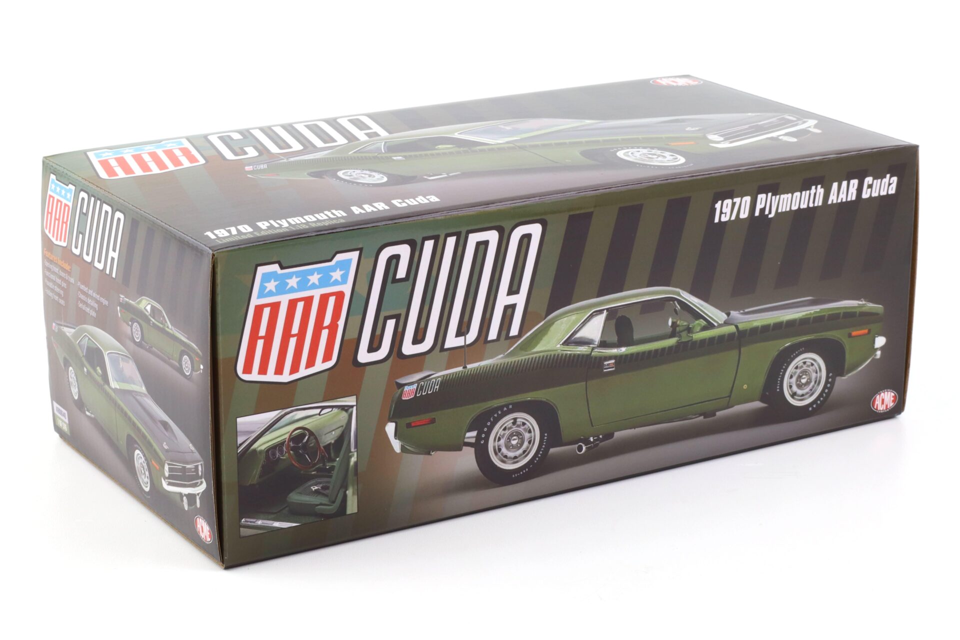 1:18 ACME 1970 Plymouth AAR Cuda Coupe Ivy green metallic Vinyl Top