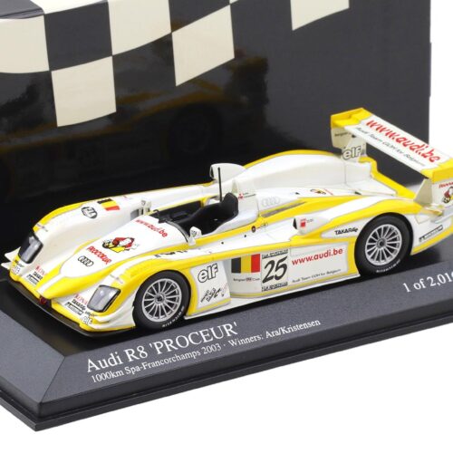 1:43 Minichamps Audi R8 SPA 1000 km 2003 Winners Ara/ Kristensen #25