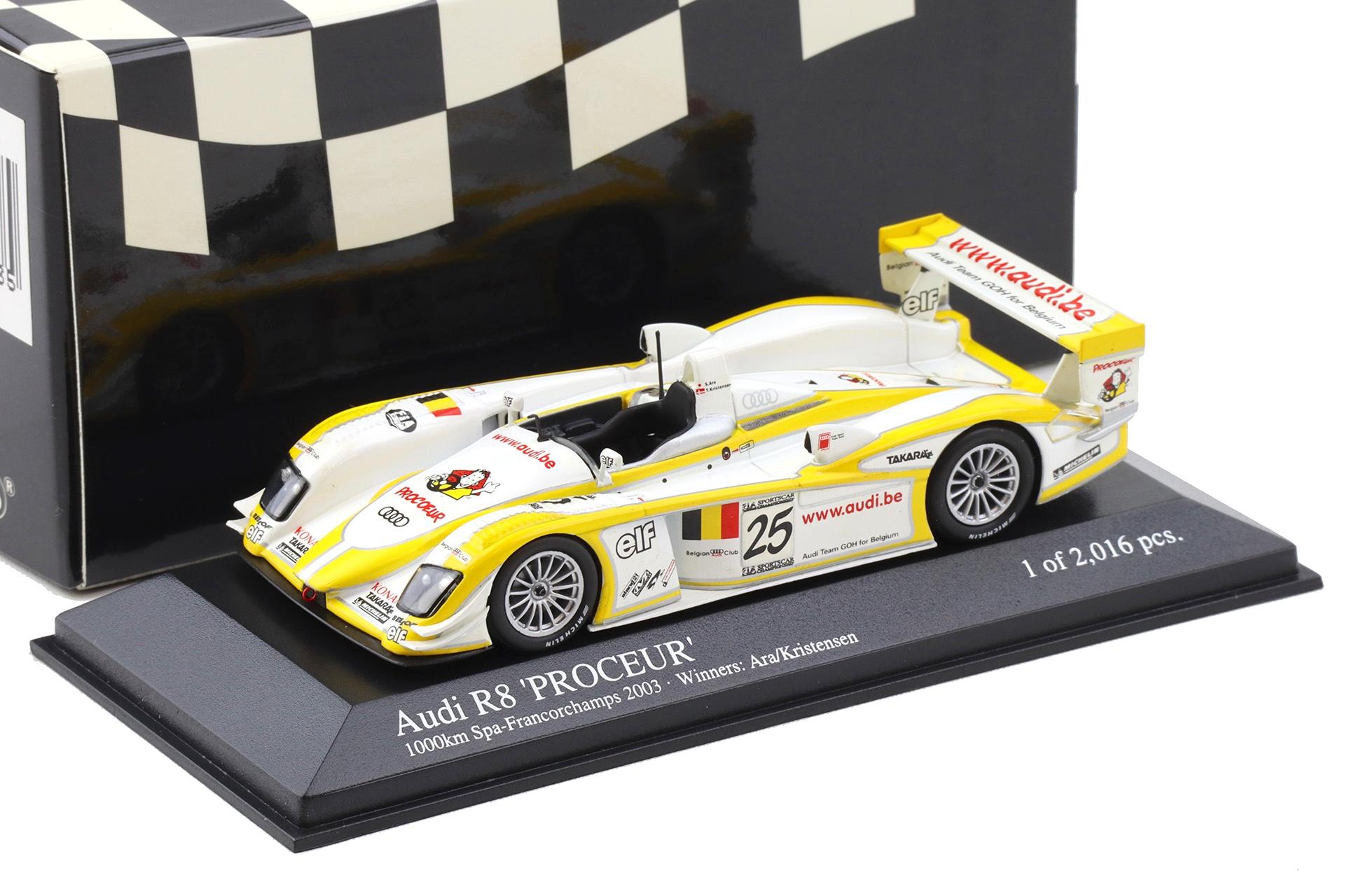 ID 115100.jpg 1:43 Minichamps Audi R8 SPA 1000 km 2003 Winners Ara/ Kristensen #25