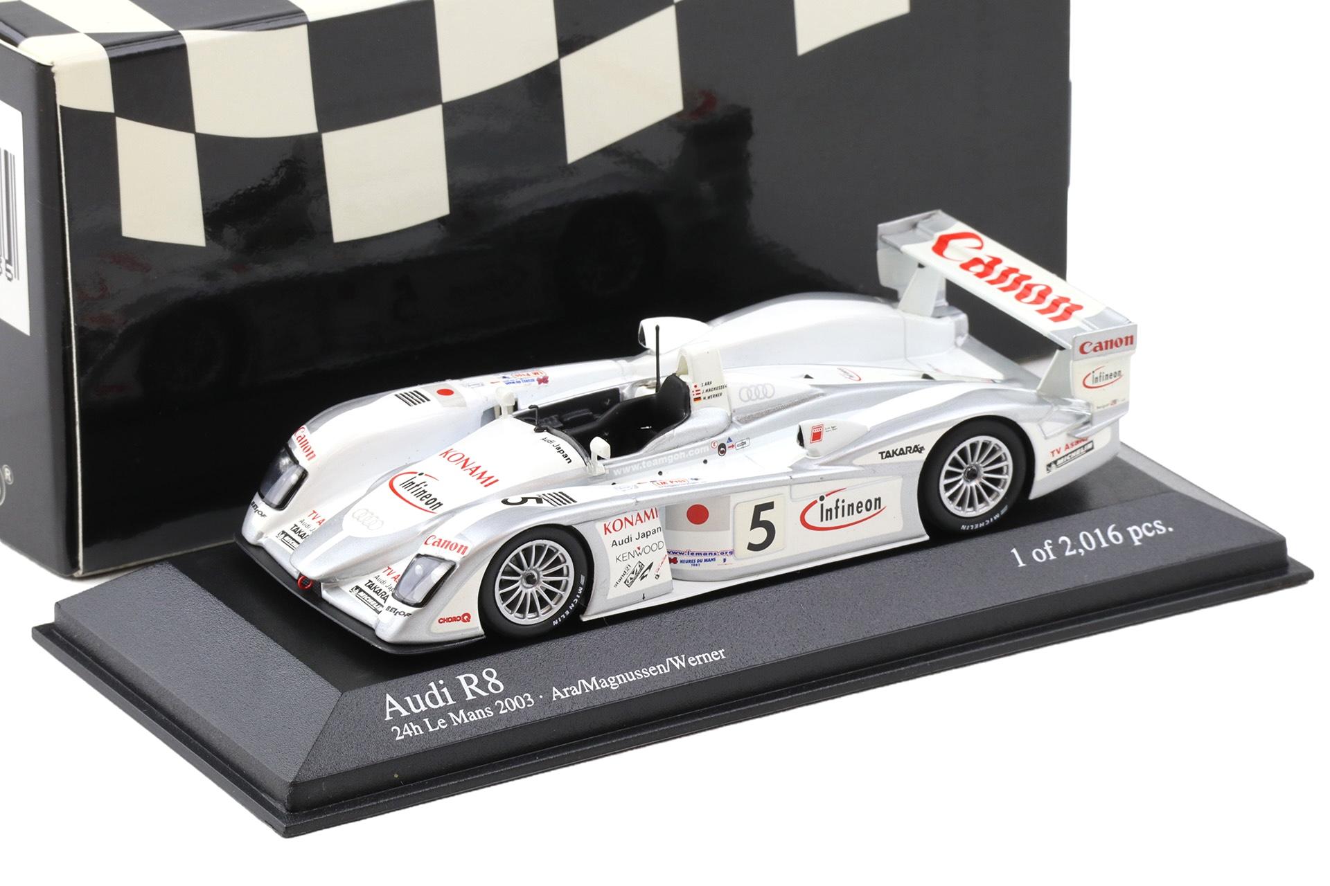 1:43 Minichamps Audi R8 Le Mans 24h 2003 Ara/Magnussen/Werner #5