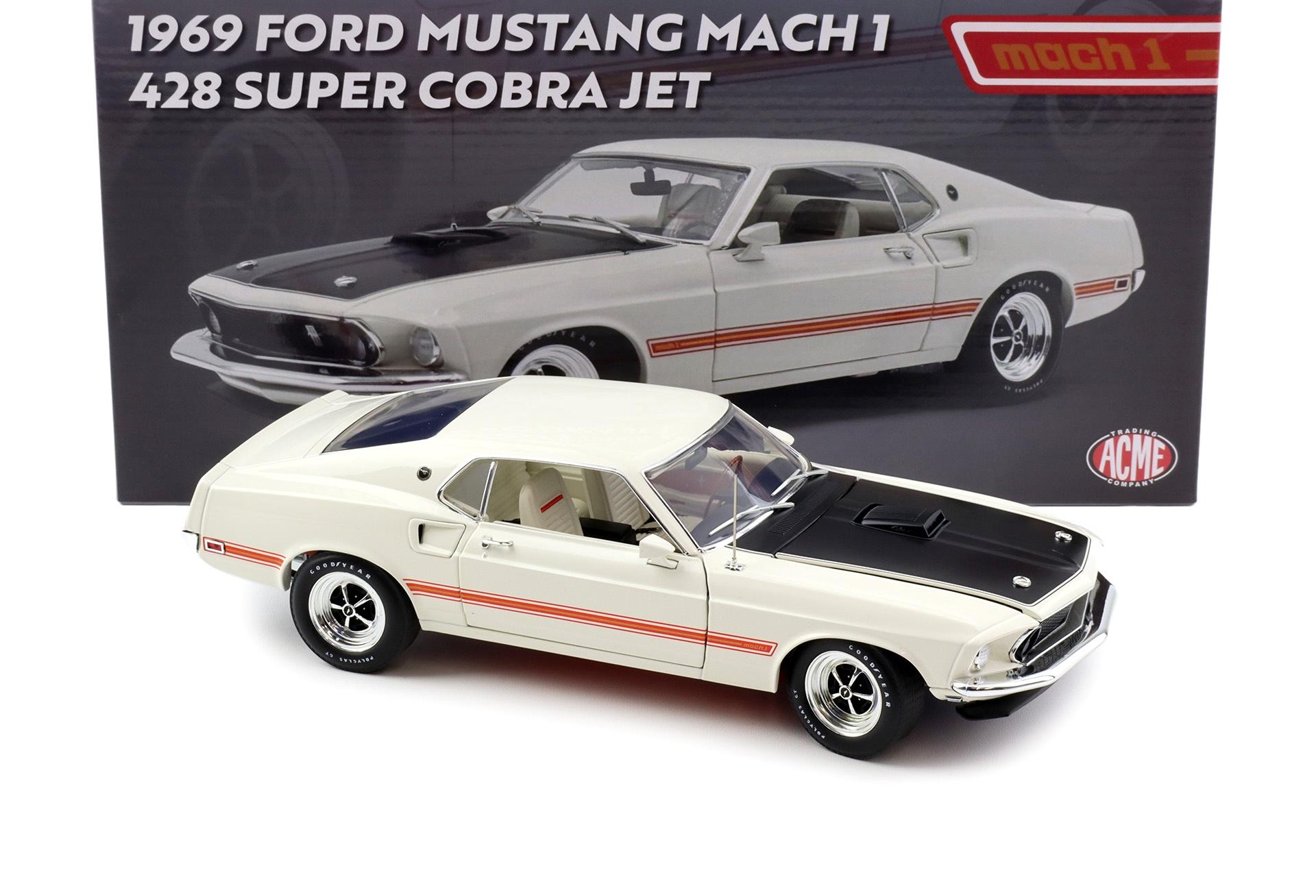 1:18 ACME 1969 Ford Mustang Mach I 428 Super Cobra Jet Wimbledon white