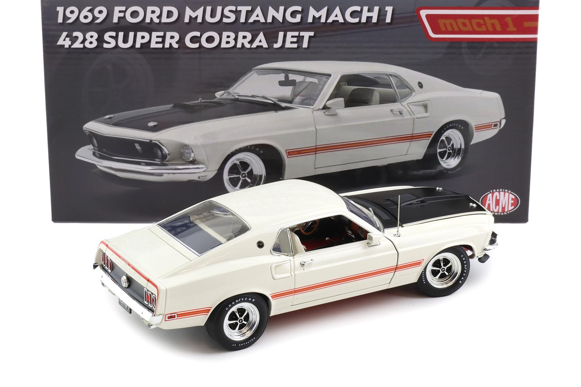 1:18 ACME 1969 Ford Mustang Mach I 428 Super Cobra Jet Wimbledon white