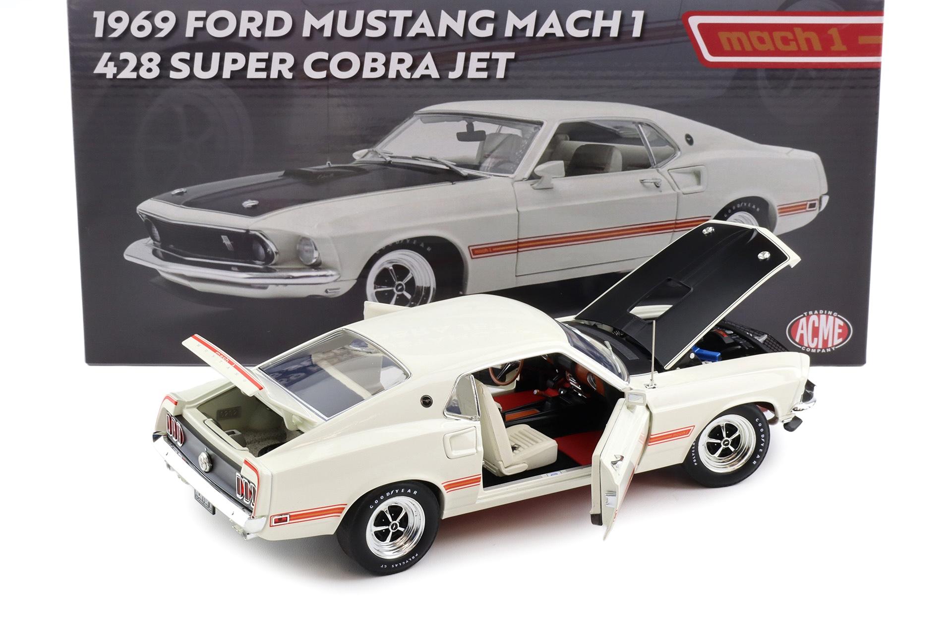 1:18 ACME 1969 Ford Mustang Mach I 428 Super Cobra Jet Wimbledon white