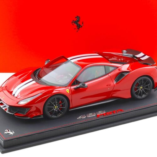 1:18 BBR Ferrari 488 Pista Rosso Corsa red/ silver stripe with Carbon wheels - Limited 218 pcs.