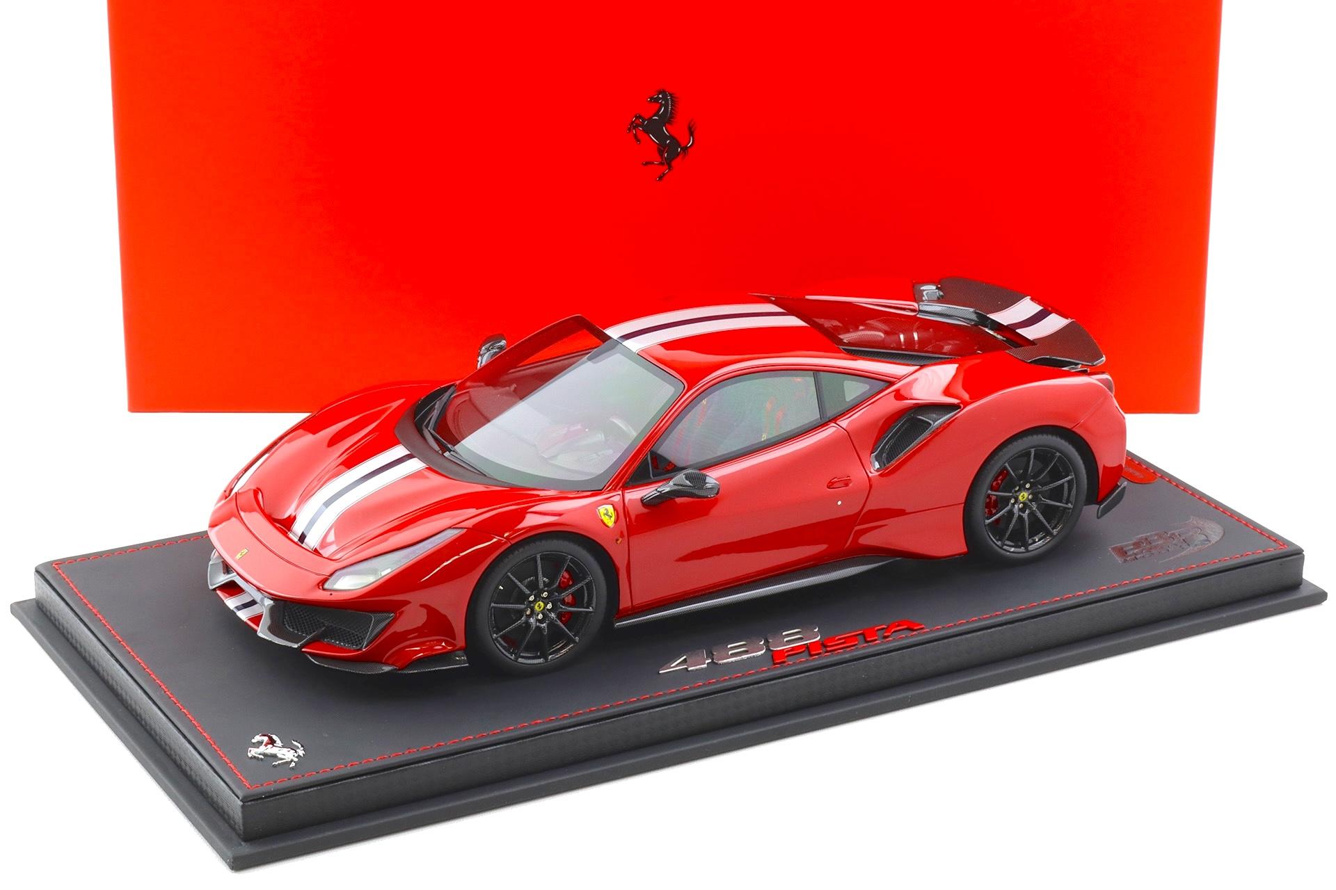 1:18 BBR Ferrari 488 Pista Rosso Corsa red/ silver stripe with Carbon wheels - Limited 218 pcs.