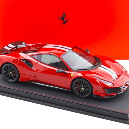 1:18 BBR Ferrari 488 Pista Rosso Corsa red/ silver stripe with Carbon wheels - Limited 218 pcs.