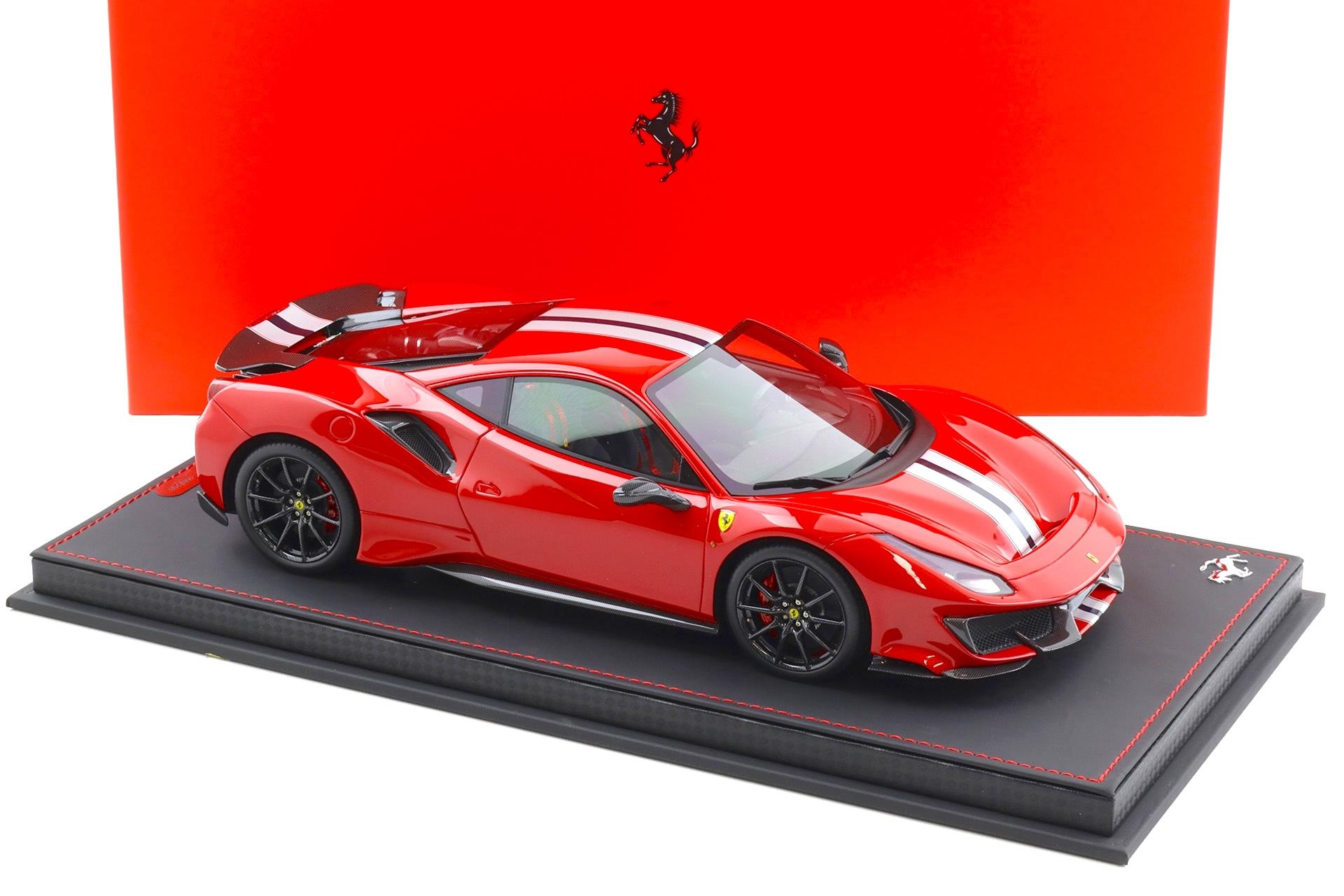 1:18 BBR Ferrari 488 Pista Rosso Corsa red/ silver stripe with Carbon wheels - Limited 218 pcs.