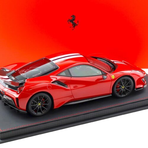 1:18 BBR Ferrari 488 Pista Rosso Corsa red/ silver stripe with Carbon wheels - Limited 218 pcs.