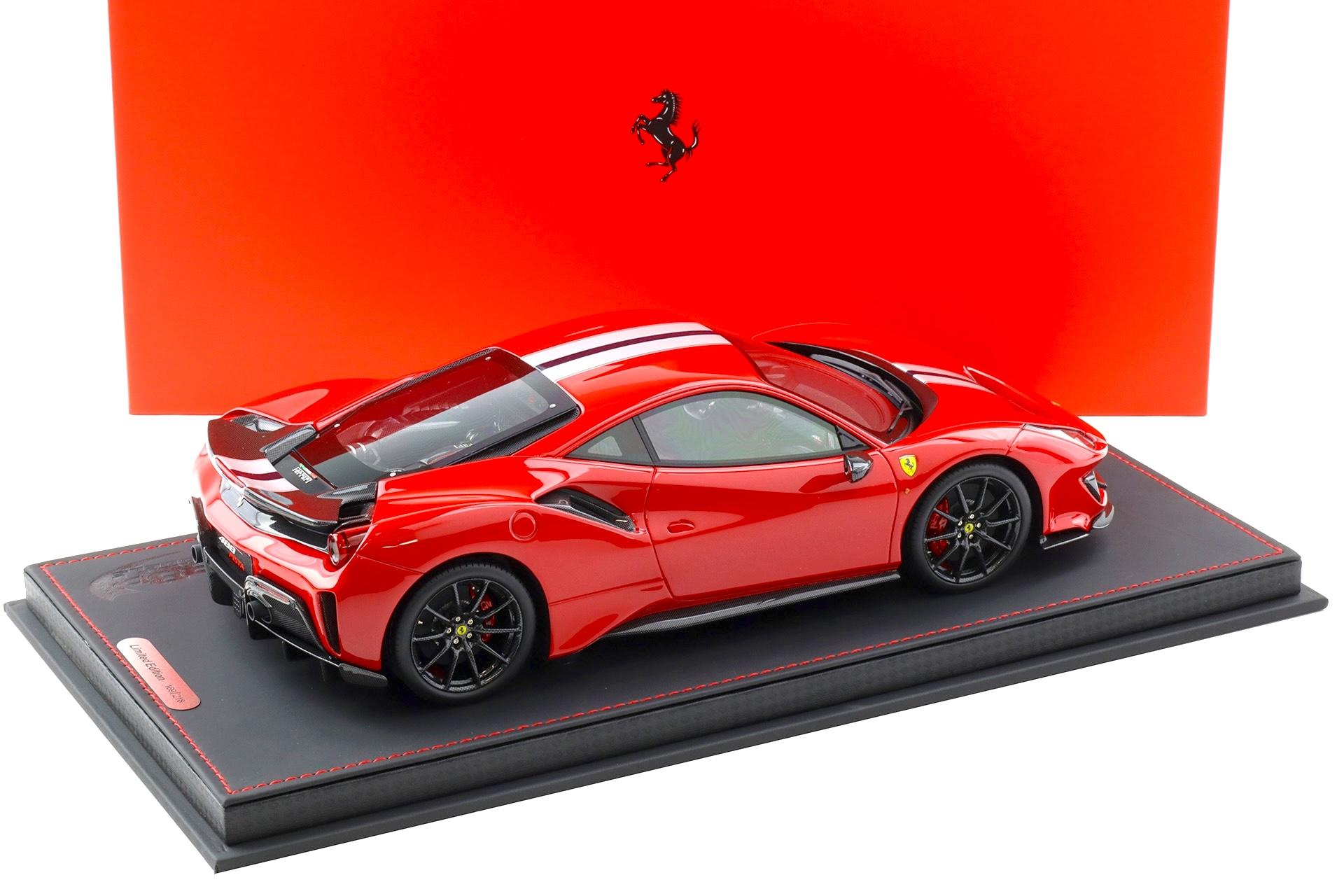 1:18 BBR Ferrari 488 Pista Rosso Corsa red/ silver stripe with Carbon wheels - Limited 218 pcs.