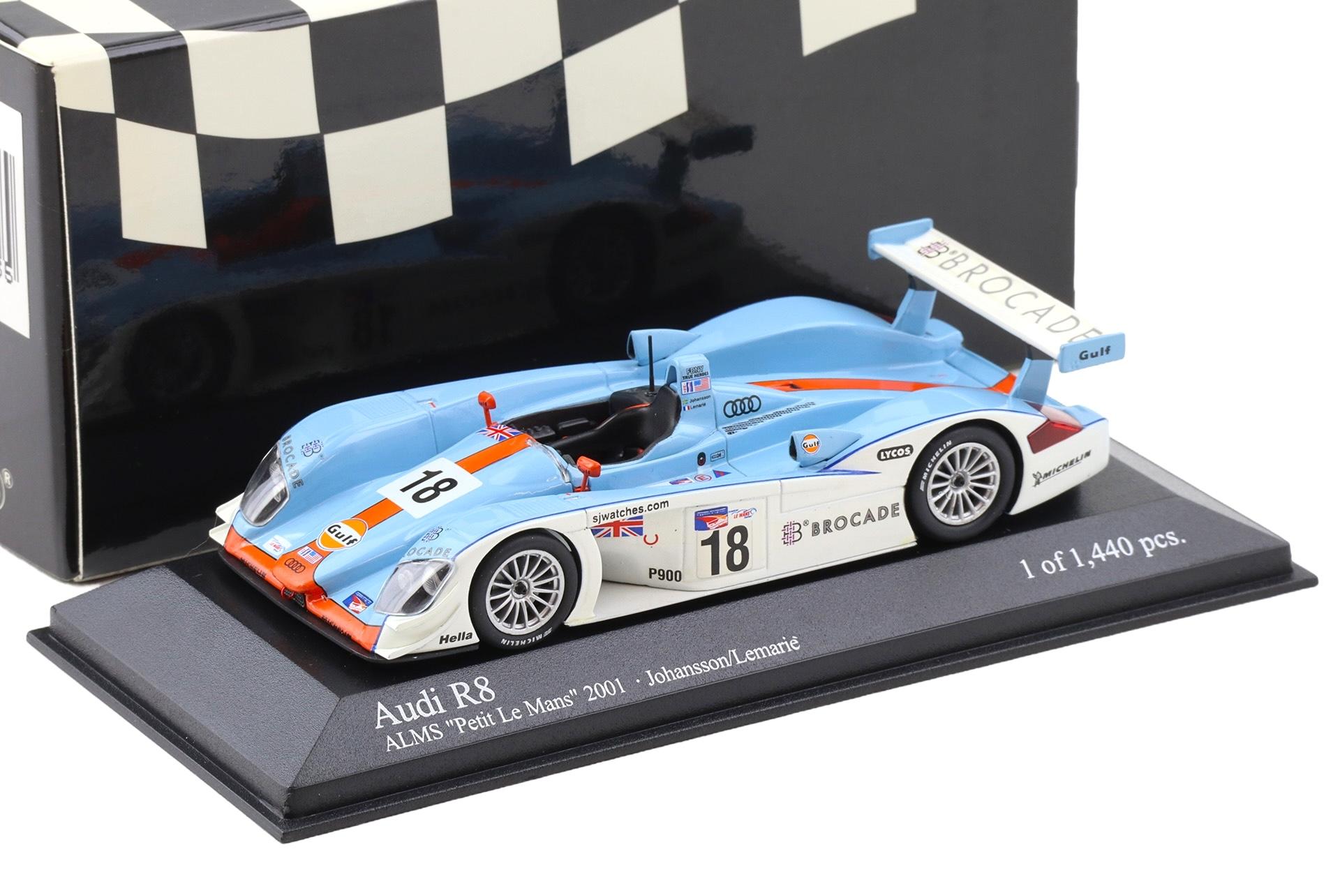 1:43 Minichamps Audi R8 Petit Le Mans Road Atlanta 2001 Johansson/ Lemarie #18