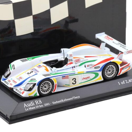 1:43 Minichamps Audi R8 Le Mans 24h 2001 Herbert/Kelleners/Theys #3