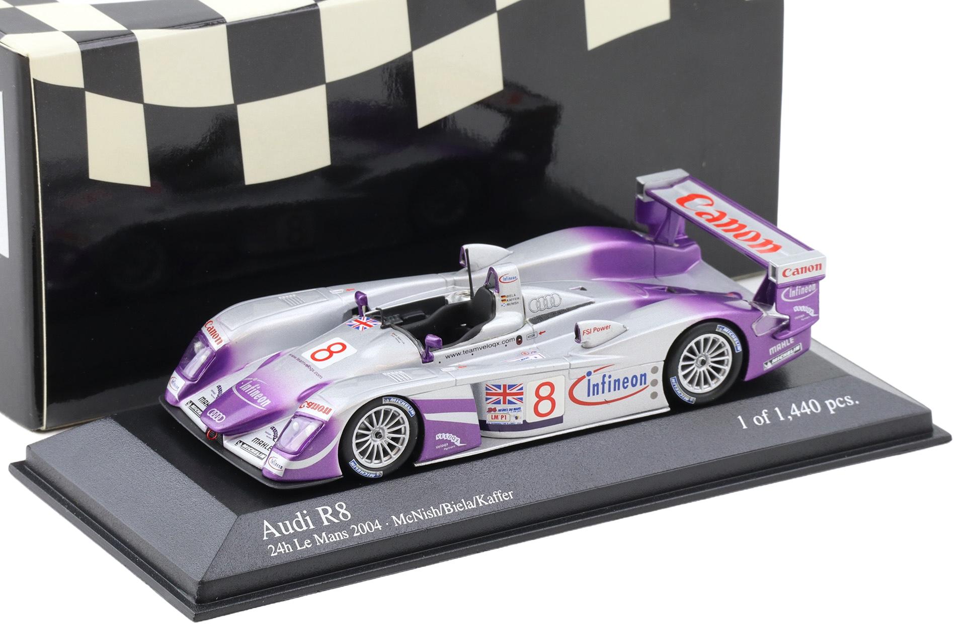 1:43 Minichamps Audi R8 Le Mans 24h 2004 Biela/Kaffer/McNish #8 Infineon