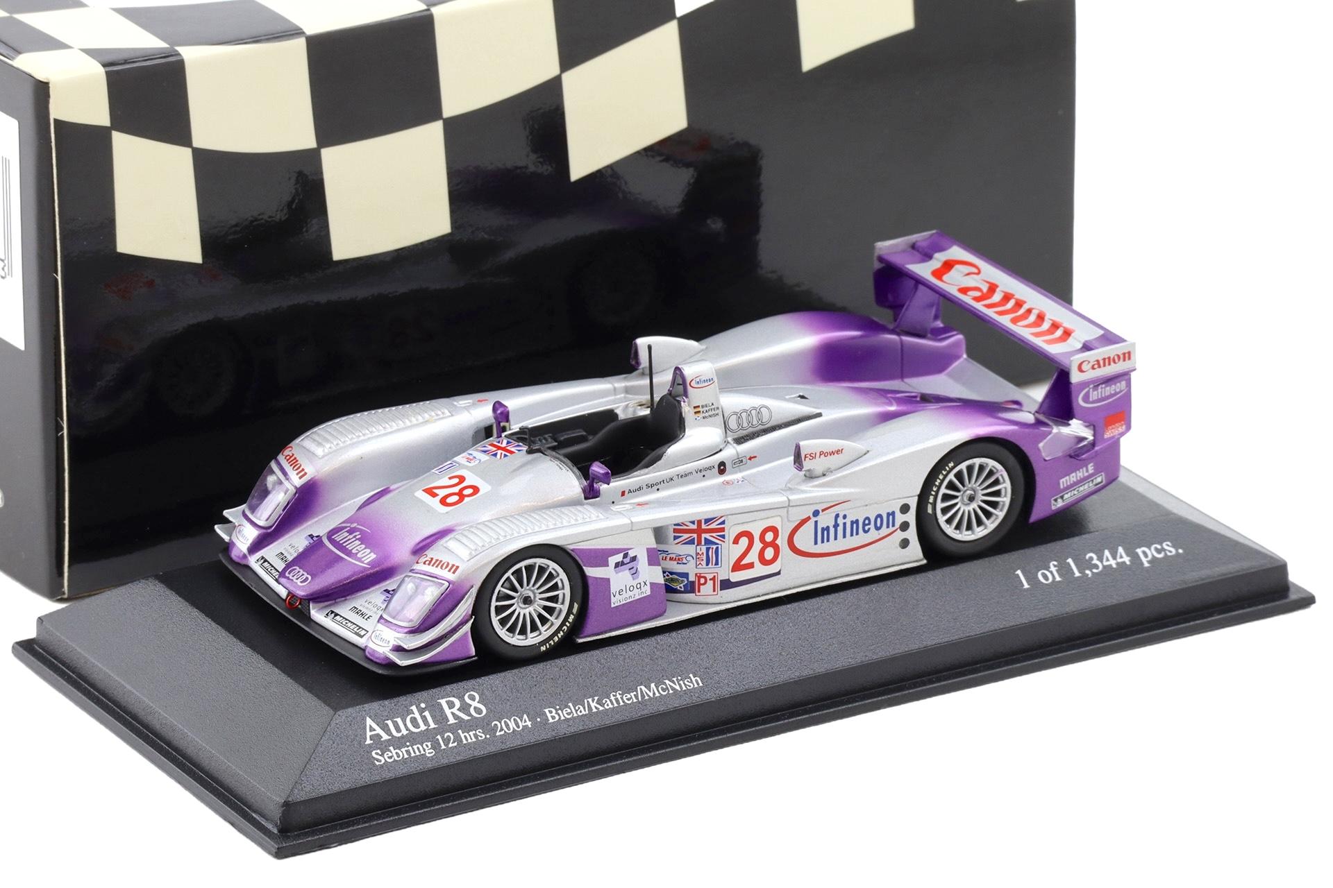 1:43 Minichamps Audi R8 Sebring 12h 2004 Winners Biela/Kaffer/McNish #28