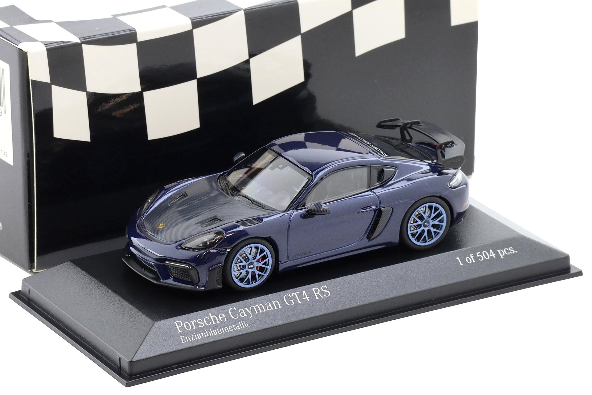 1:43 Minichamps Porsche Cayman GT4 RS 2021 Enzian blue/ blue wheels