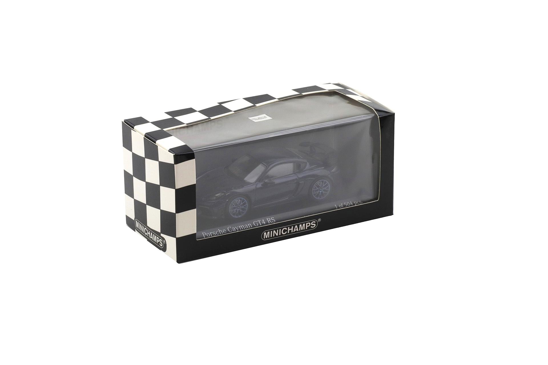 1:43 Minichamps Porsche Cayman GT4 RS 2021 Enzian blue/ blue wheels