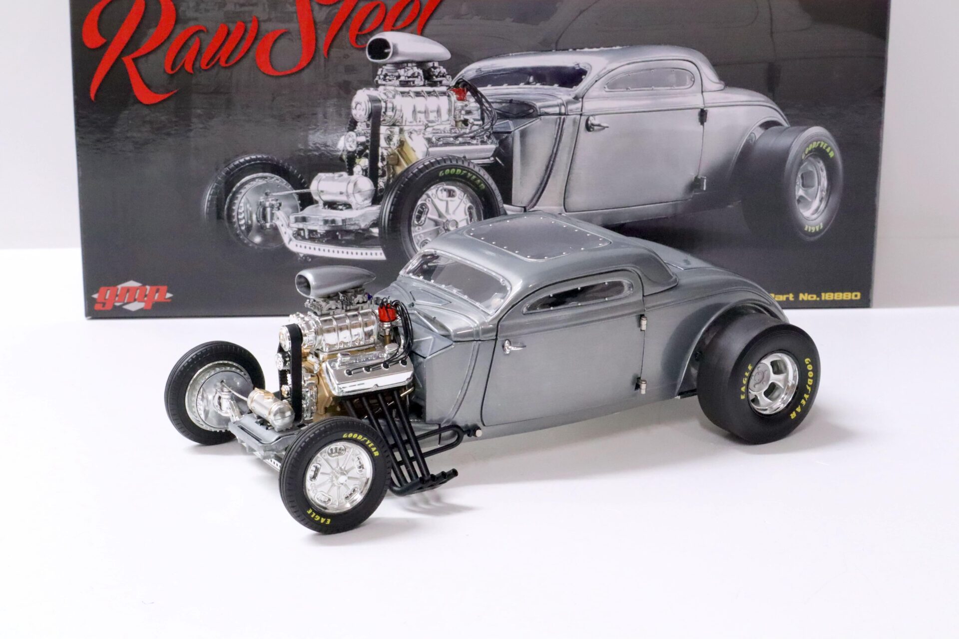 1:18 GMP Hot Rod 1934 Blown Altered Coupe - Raw Steel Limited Edition