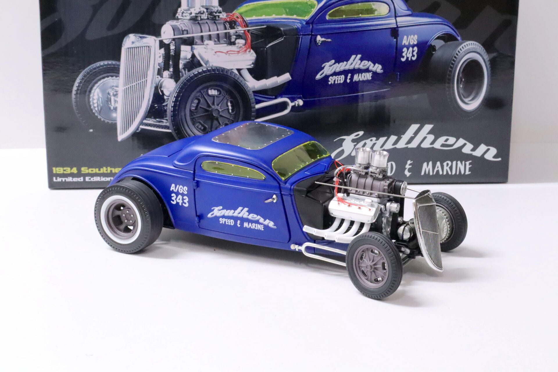 1:18 GMP Hot Rod 1934 Blown Altered Coupe Southern Speed & Marine blue