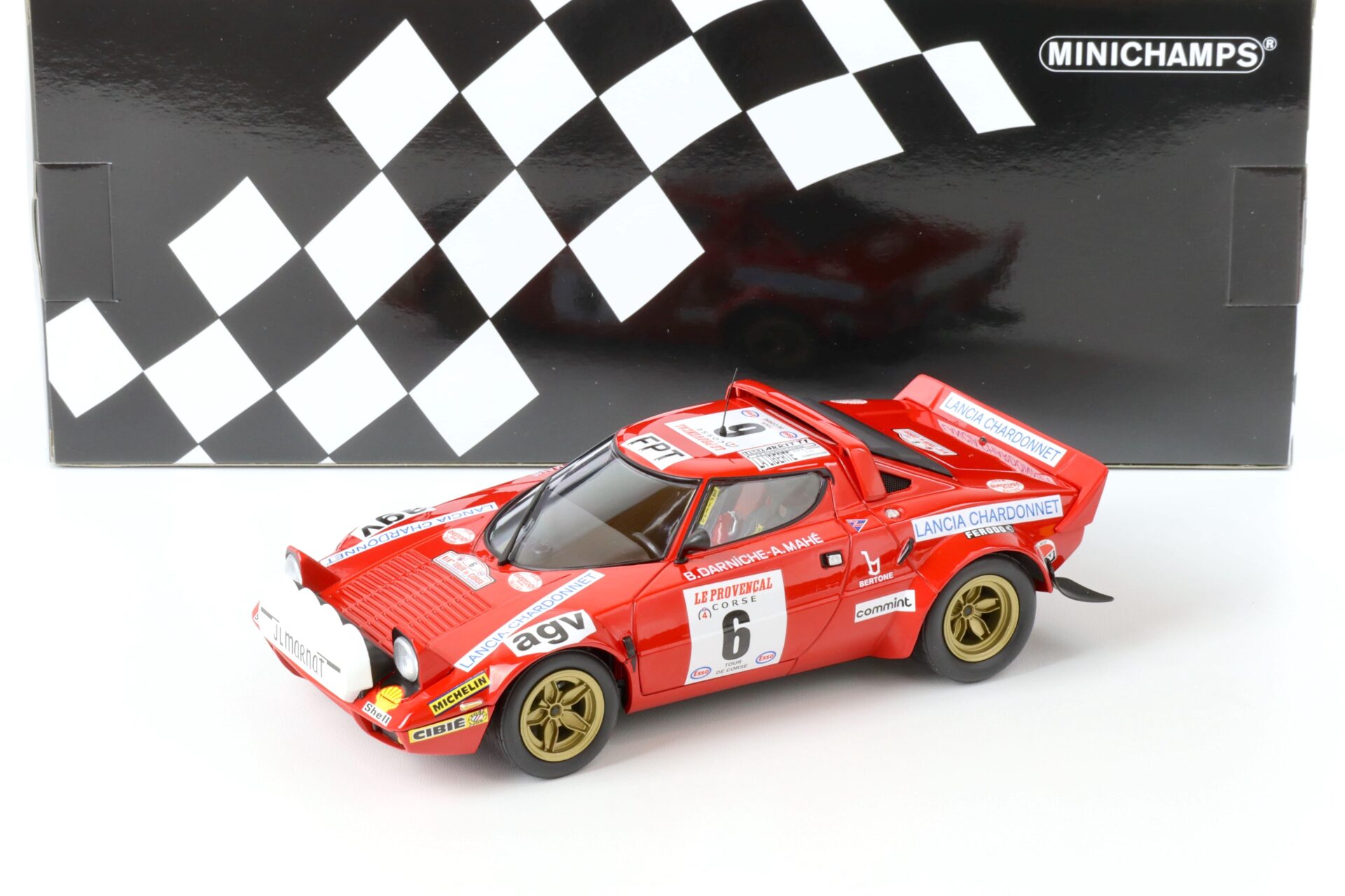 1:18 Minichamps Lancia Stratos Darniche/Mahe #6 Winner Tour de Corse 1975