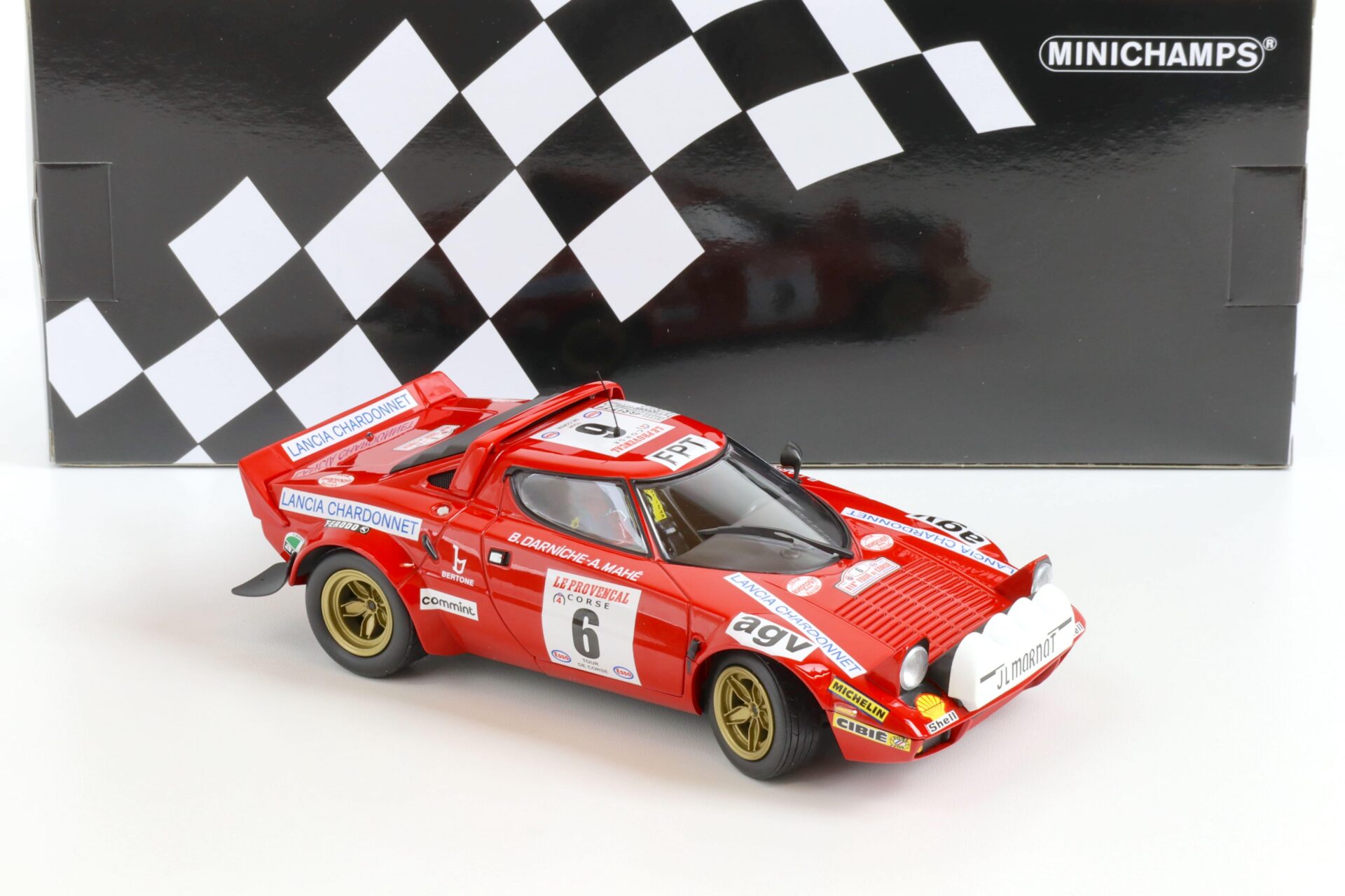 1:18 Minichamps Lancia Stratos Darniche/Mahe #6 Winner Tour de Corse 1975