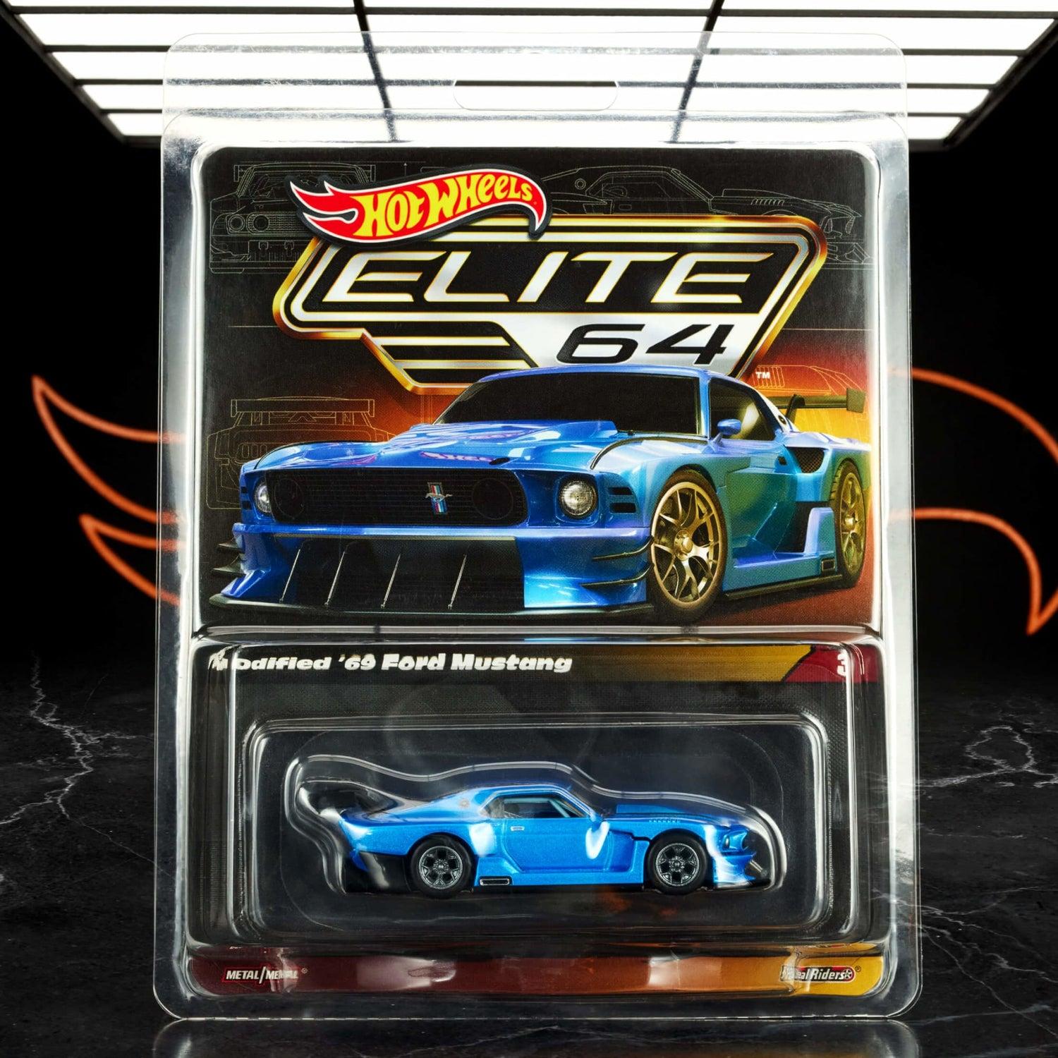 1:64 Hot Wheels Elite 64 Series Modified 1969 Ford Mustang Coupe blue metallic HGW13