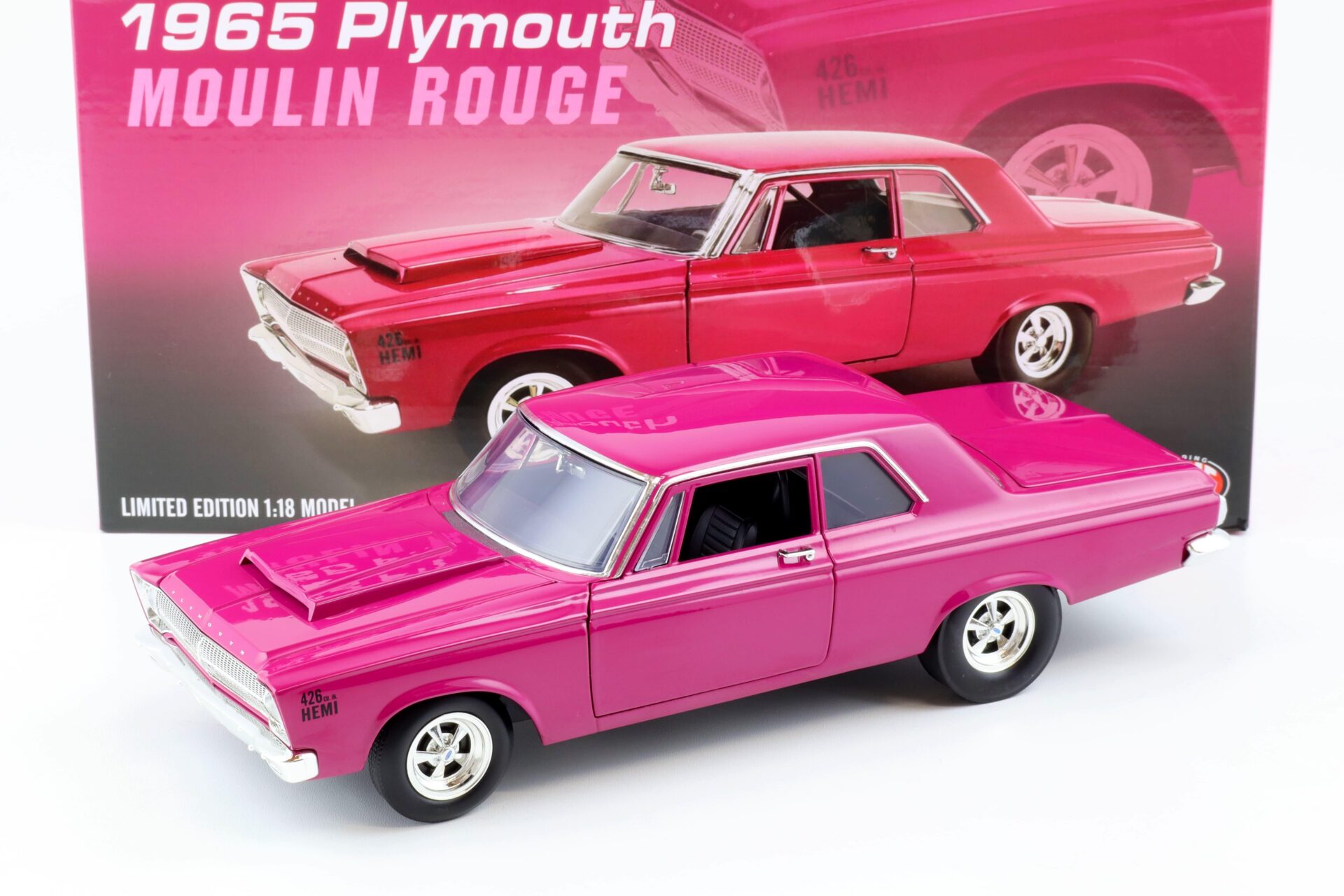 ID 82660.jpg 1:18 ACME 1965 Plymouth Belvedere Moulin Rouge pink-purple A1806510
