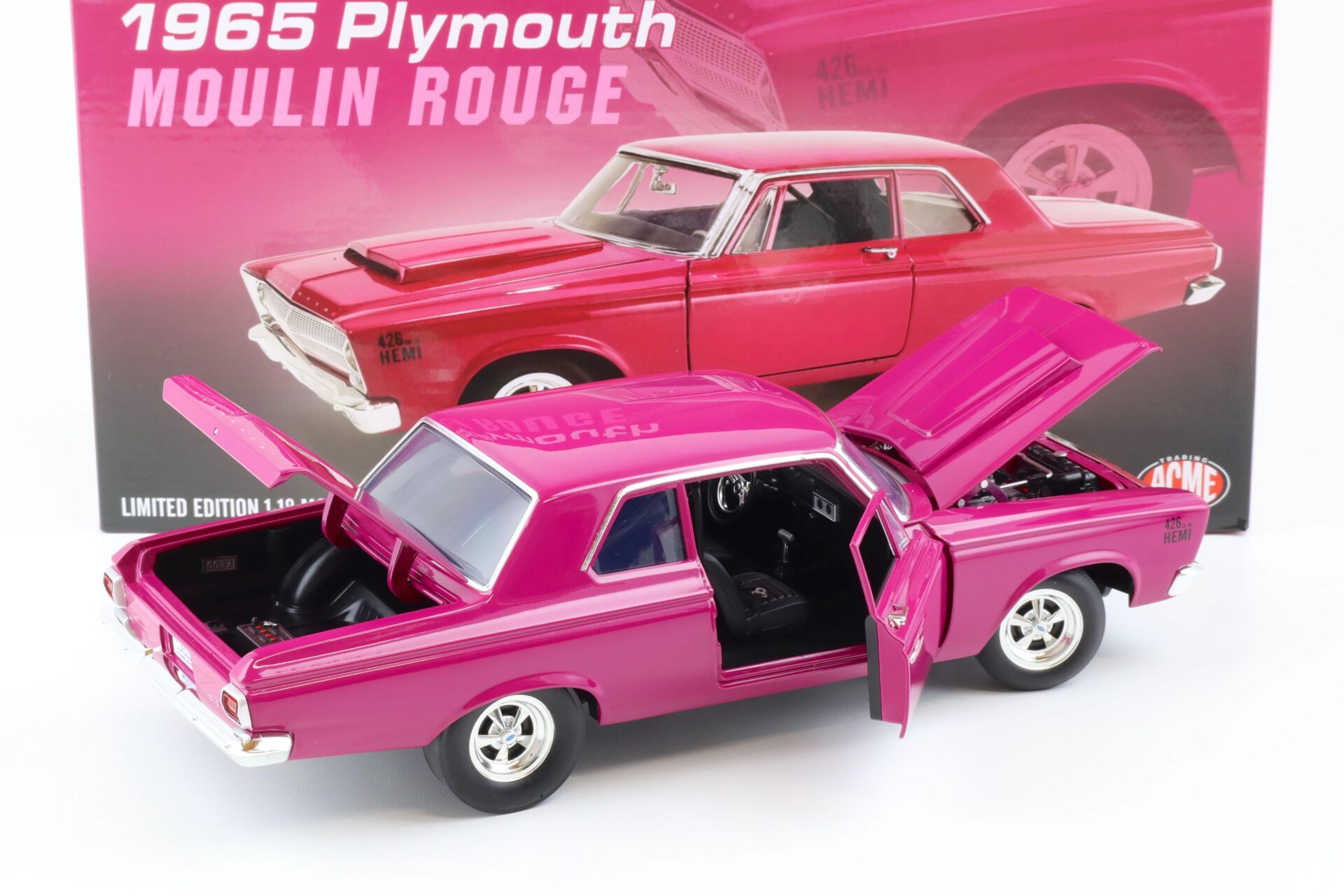 1:18 ACME 1965 Plymouth Belvedere Moulin Rouge pink-purple A1806510
